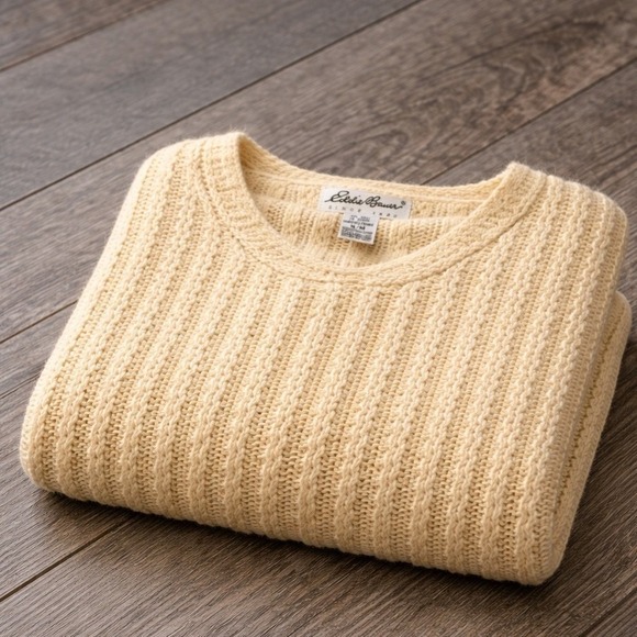 Eddie Bauer Sweaters - Eddie Bauer Women's Medium Yellow Knit Sweater Crew Neck Textured Casual Cozy